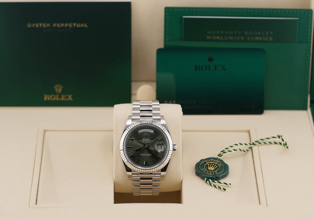 Rolex Day-Date 40 228239 (2026) – 18ct White Gold, Olive Green, President Bracelet