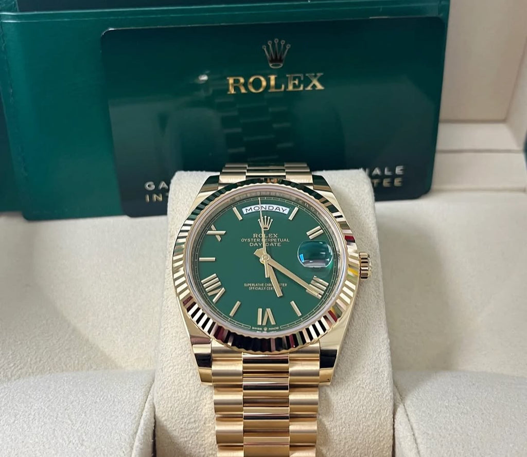 Rolex Day-Date 40 228238 – 18ct Yellow Gold, Green Dial, President Bracelet 2026