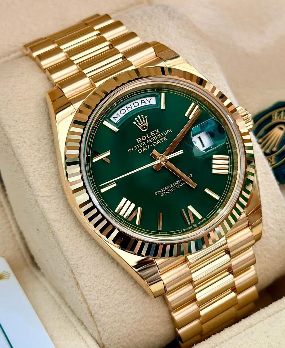 Rolex Day-Date 40 228238 – 18ct Yellow Gold, Green Dial, President Bracelet 2026