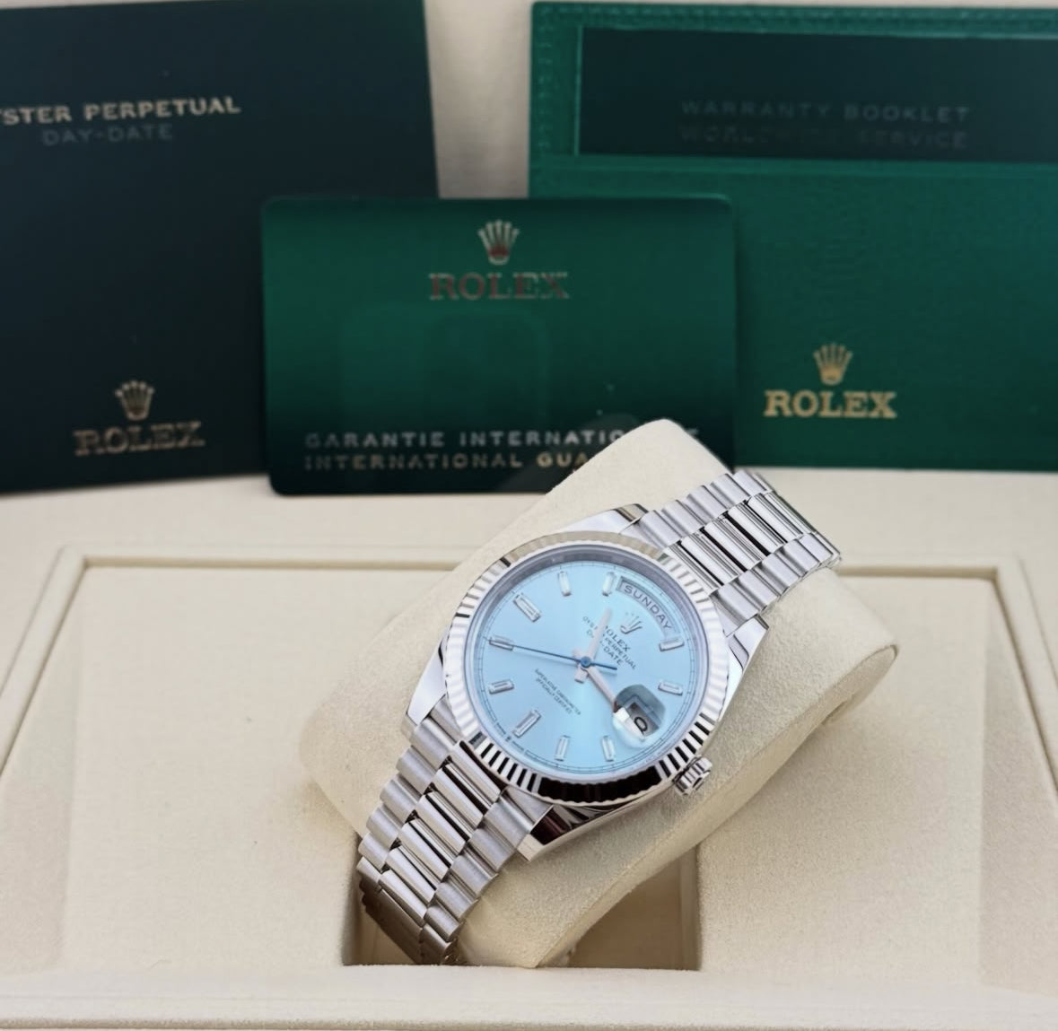 Rolex Day-Date 40 228206 (2026) – Platinum, Ice-Blue Dial, President Bracelet