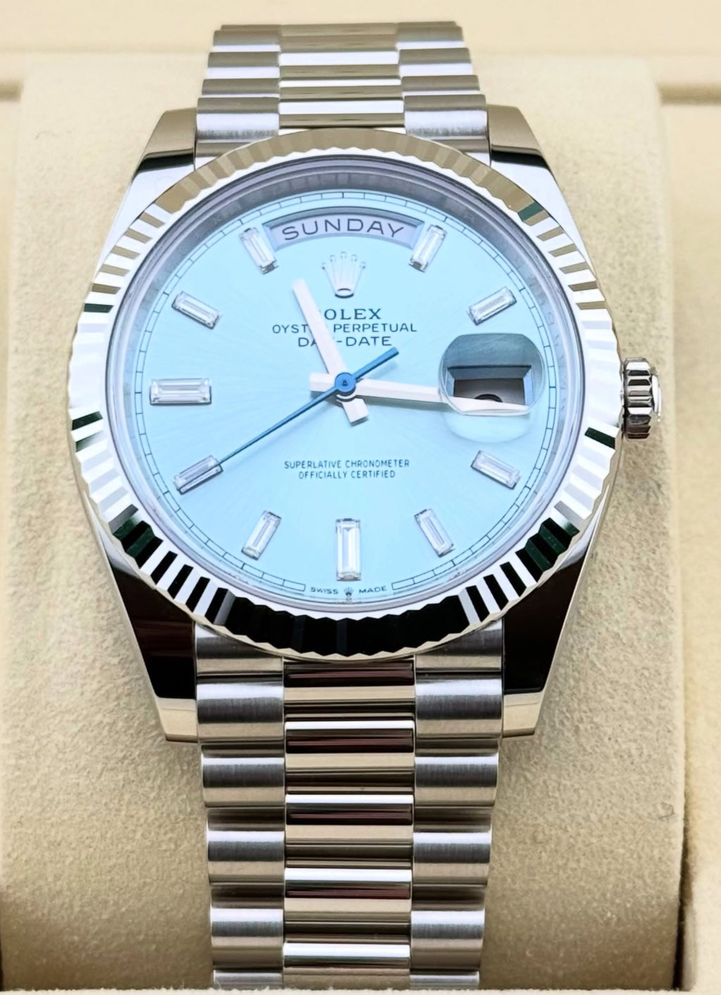 Rolex Day-Date 40 228206 (2026) – Platinum, Ice-Blue Dial, President Bracelet