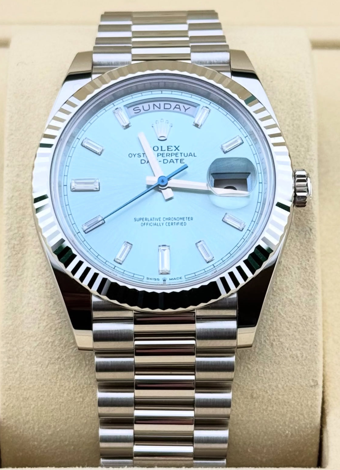 Rolex Day-Date 40 228206 (2026) – Platinum, Ice-Blue Dial, President Bracelet