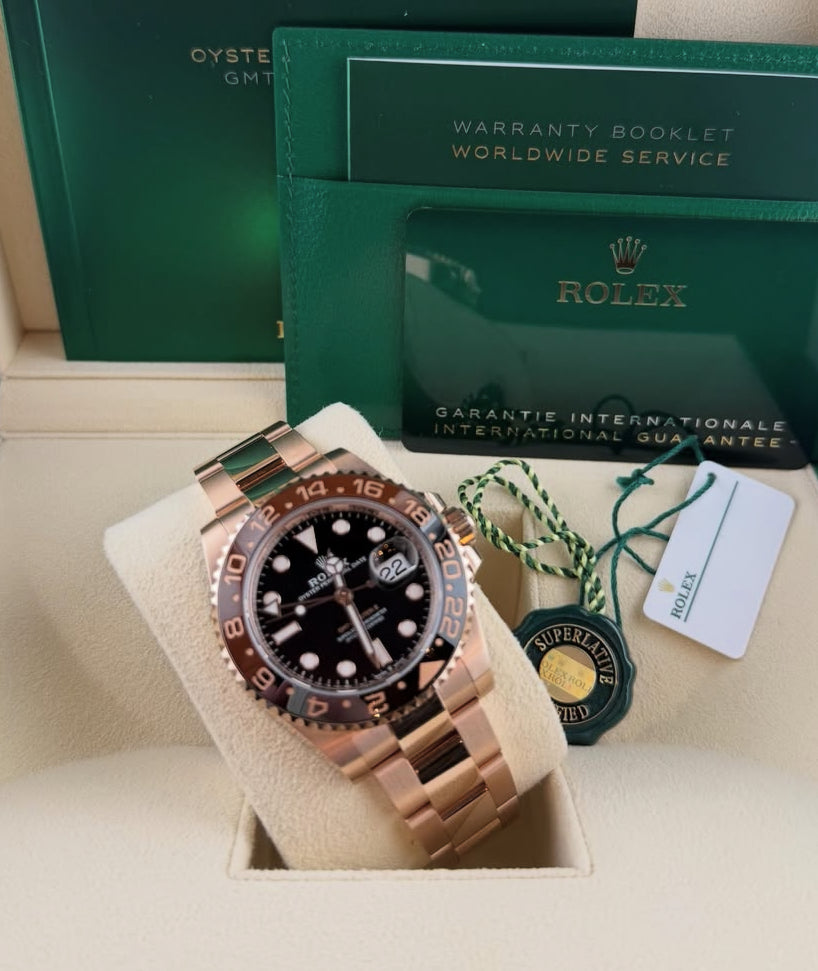 Rolex GMT-Master II 126715CHNR (2026) – 18ct Everose Gold, Black Dial, Brown & Black Bezel "Root Beer"