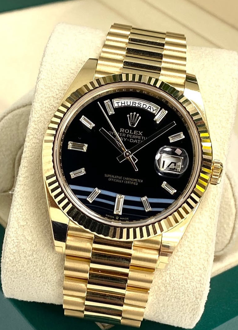 Rolex Day-Date 40 228238 – 18ct Yellow Gold, Onyx Dial, Diamond Indices , President Bracelet 2026