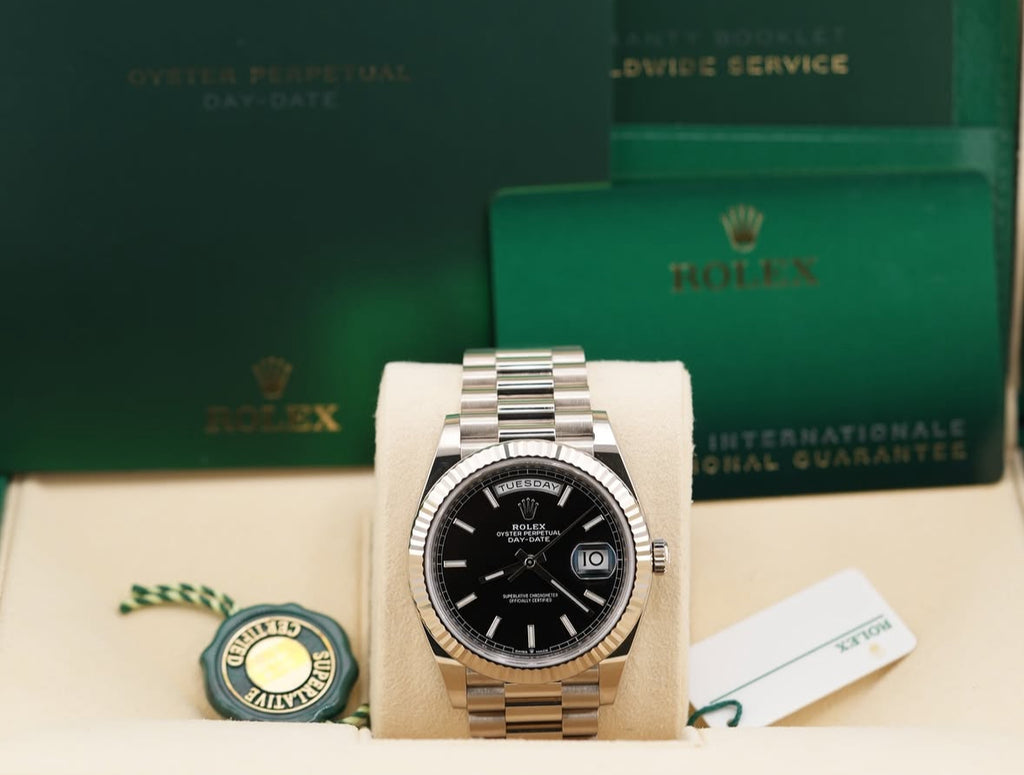 Rolex Day-Date 40 228239 (2026) – 18ct White Gold, Black Dial, President Bracelet