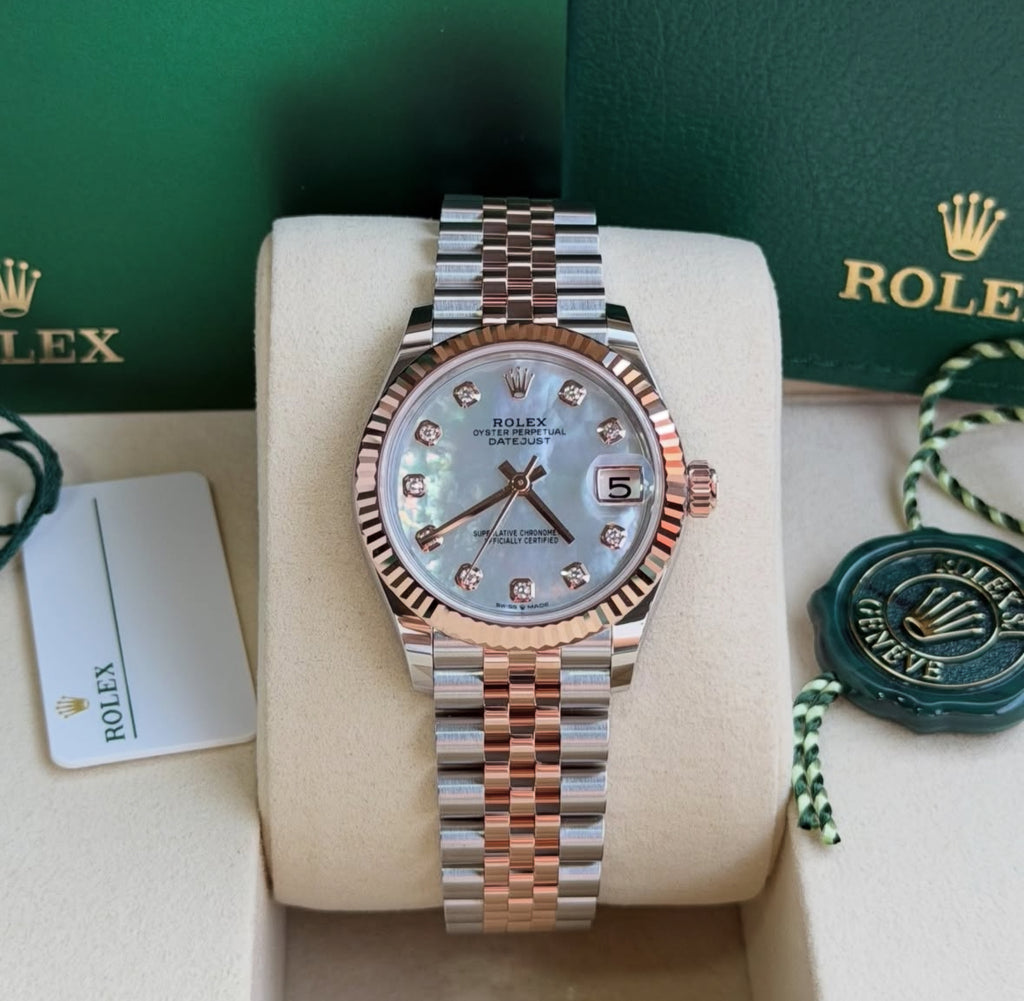 Rolex Datejust 31 278273 (2026) – Yellow Rolesor, Mother-of-Pearl Diamond Dial, Fluted Bezel, Jubilee