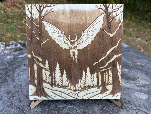 Mothman #2 - Wood Etching on Bass Wood