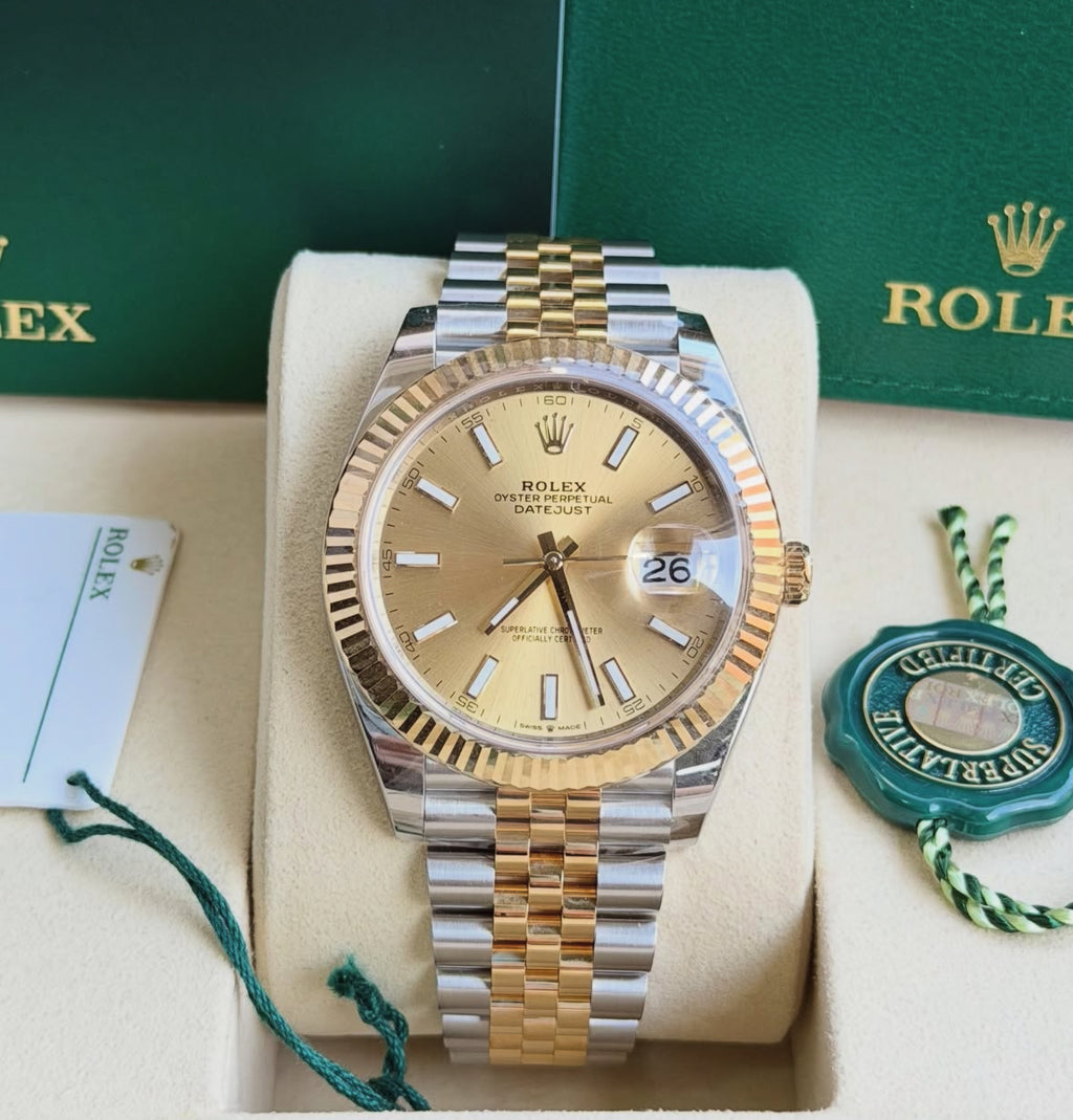 Rolex Datejust 41 – Champagne Index Dial, Two-Tone Yellow Gold, Fluted Jubilee (2026)