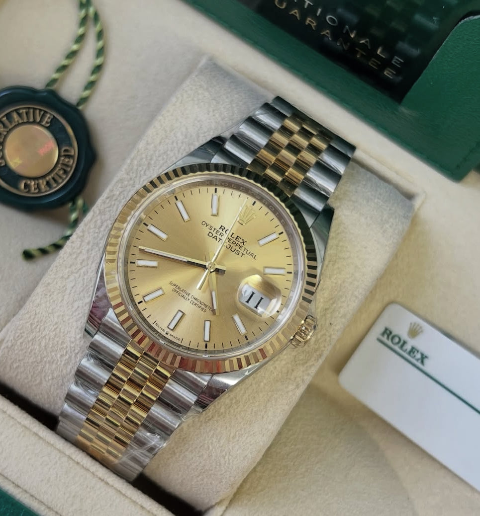 Rolex Datejust 41 – Champagne Index Dial, Two-Tone Yellow Gold, Fluted Jubilee (2026)