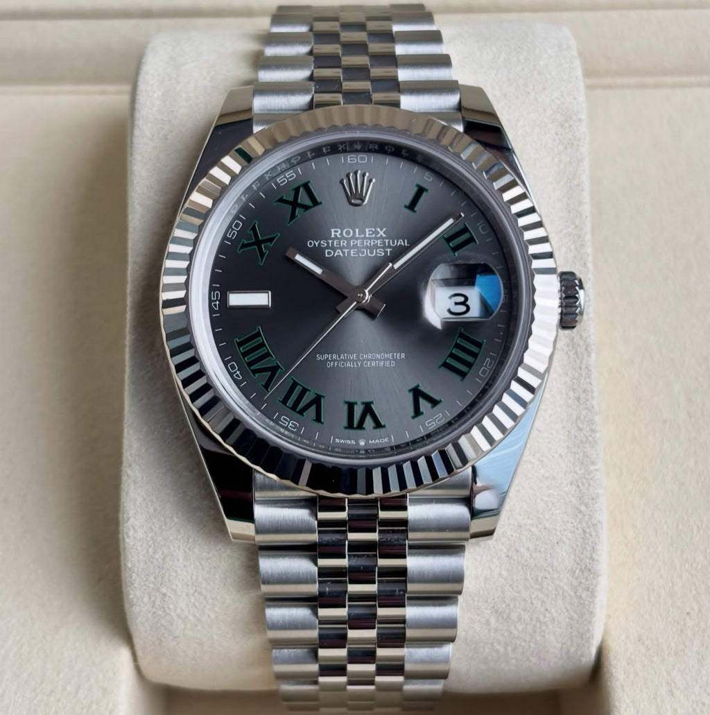 Rolex Datejust 41 126334 (2026) – White Rolesor, Wimbledon Slate Dial, Fluted Bezel, Jubilee