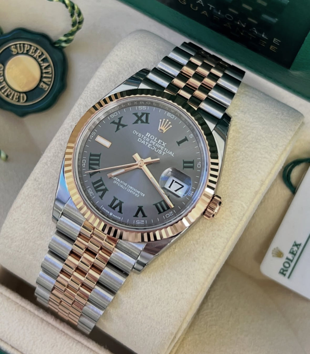 Rolex Datejust 41 126333 (2026) – Yellow Rolesor, Wimbledon Slate Dial, Fluted Bezel, Jubilee