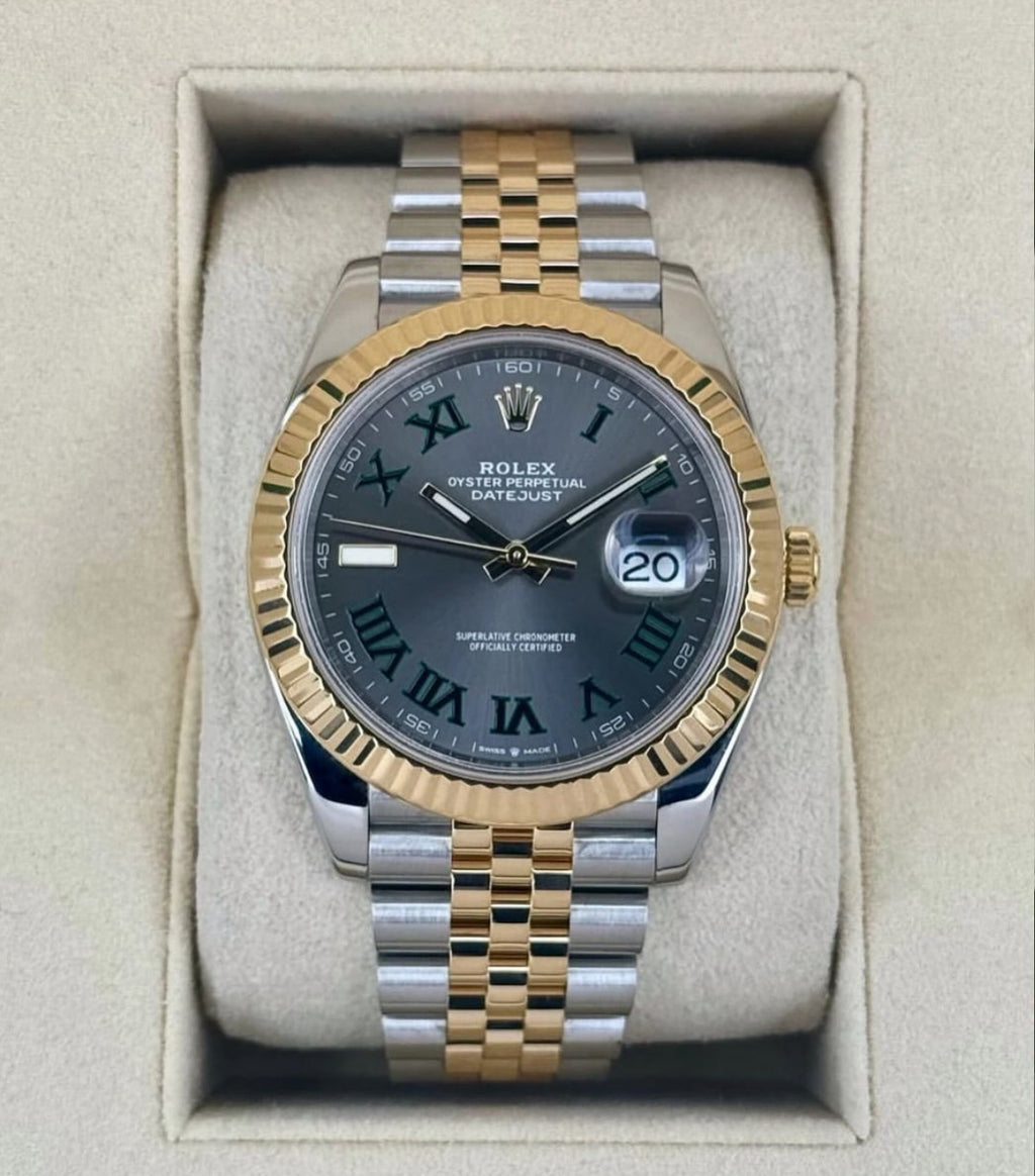 Rolex Datejust 41 126333 (2026) – Yellow Rolesor, Wimbledon Slate Dial, Fluted Bezel, Jubilee