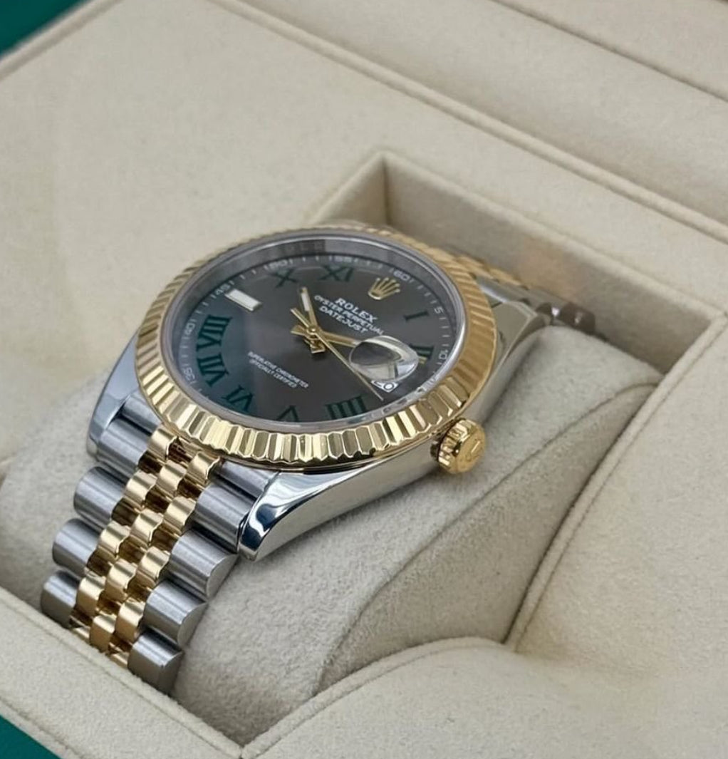 Rolex Datejust 41 126333 (2026) – Yellow Rolesor, Wimbledon Slate Dial, Fluted Bezel, Jubilee
